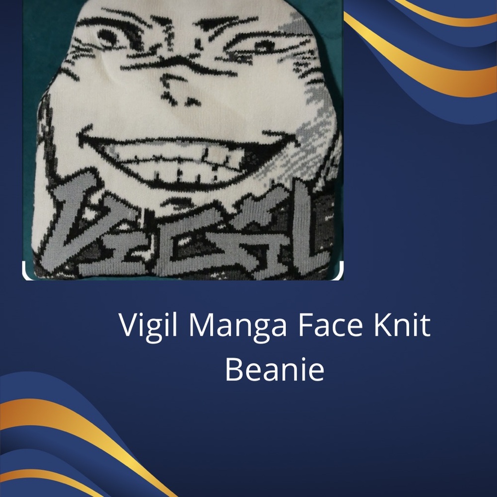 Manga Face Knit Beanie - Black and White